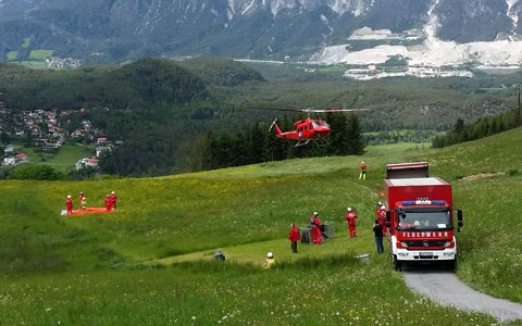 Waldbrandübung in Ötzerau, Bezirk Imst