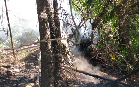 Waldbrand unterhalb der Arlbergbahn-Bahnstrecke