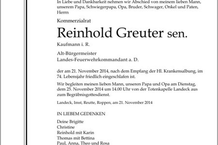 Reinhold Greuter sen., Ehrenmitglied und LFK a.D. ist gestorben