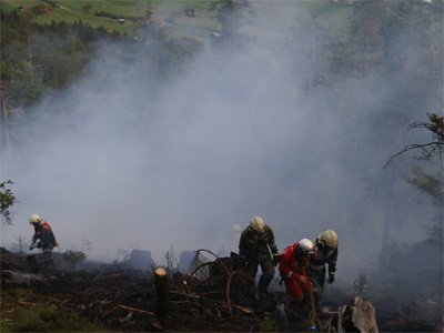 Waldbrand oberhalb von Grins
